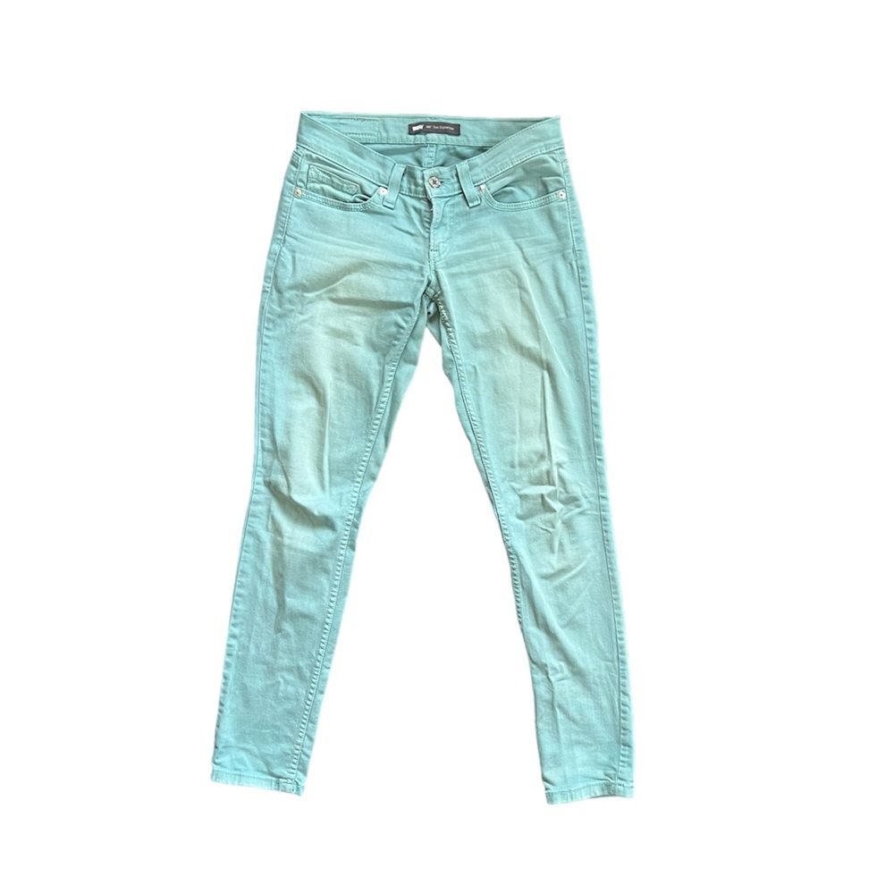 Levi's 524 Too Superlow Teal Green Jeans Casual Skinny Denim Pants EUC W25 L32